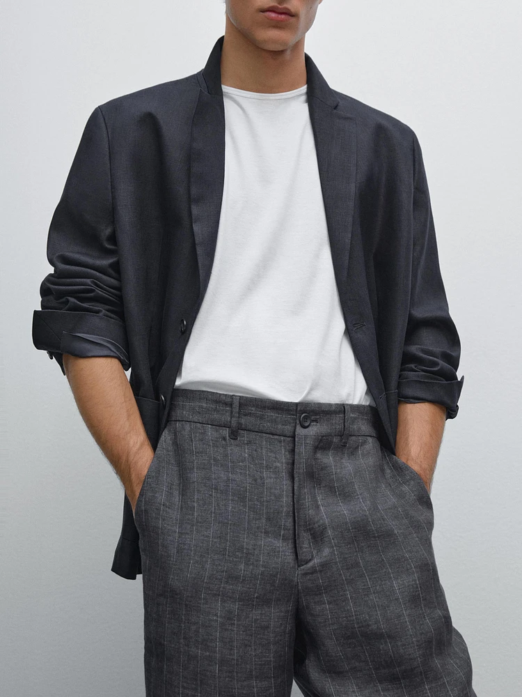 Faded 100% linen striped trousers