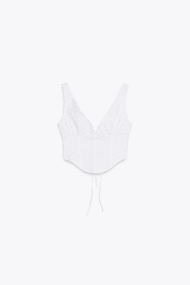 EMBROIDERED EYELET CORSET TOP
