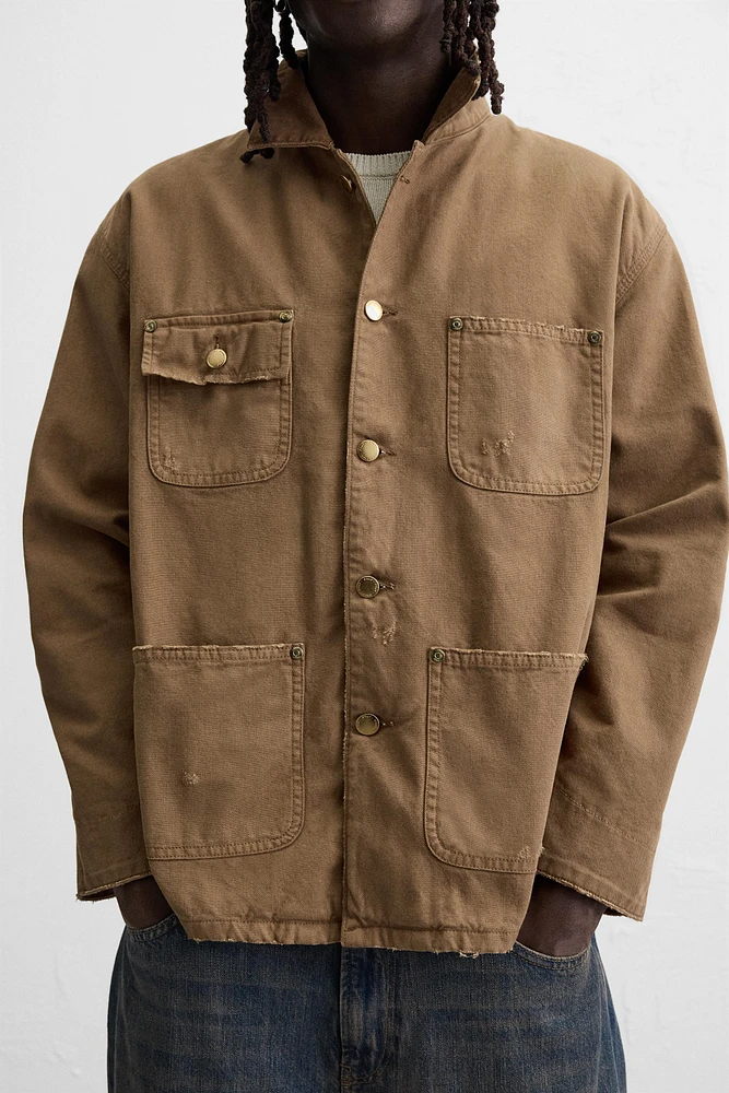 WASHED JACKET WITH CONTRASTING COLLAR