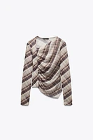 DRAPED PLAID TULLE TOP