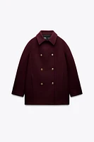 DOUBLE BREASTED WOOL BLEND KNIT COAT
