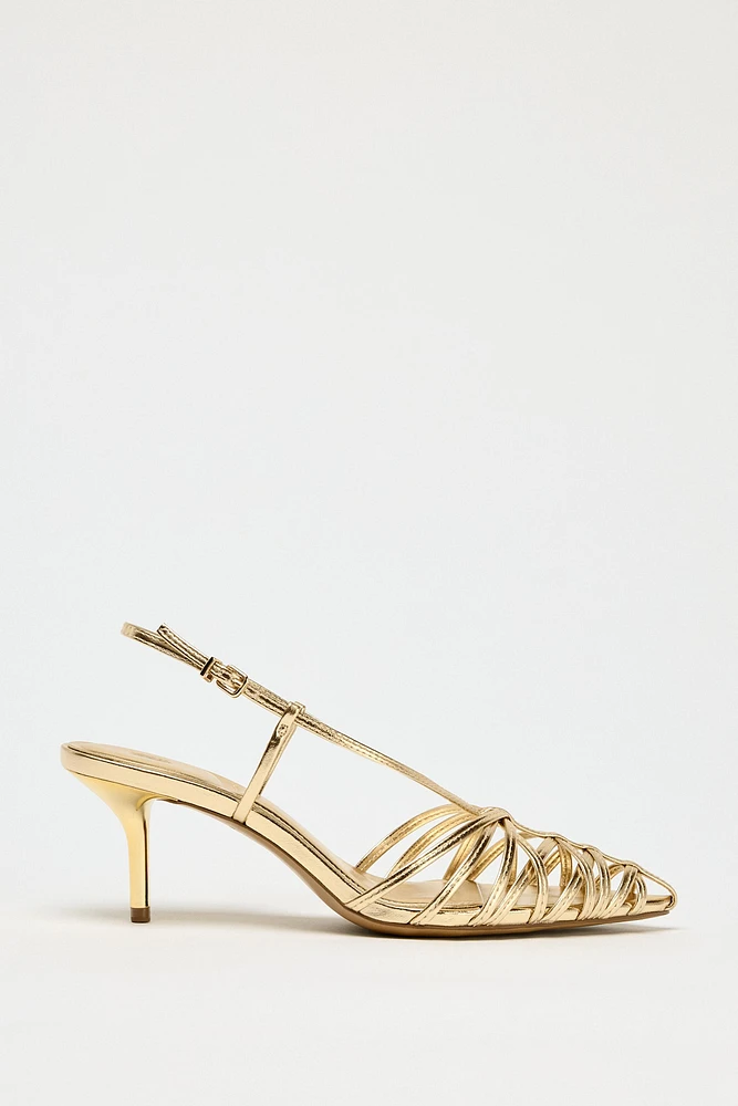 METALLIC EFFECT HEELED SLINGBACKS