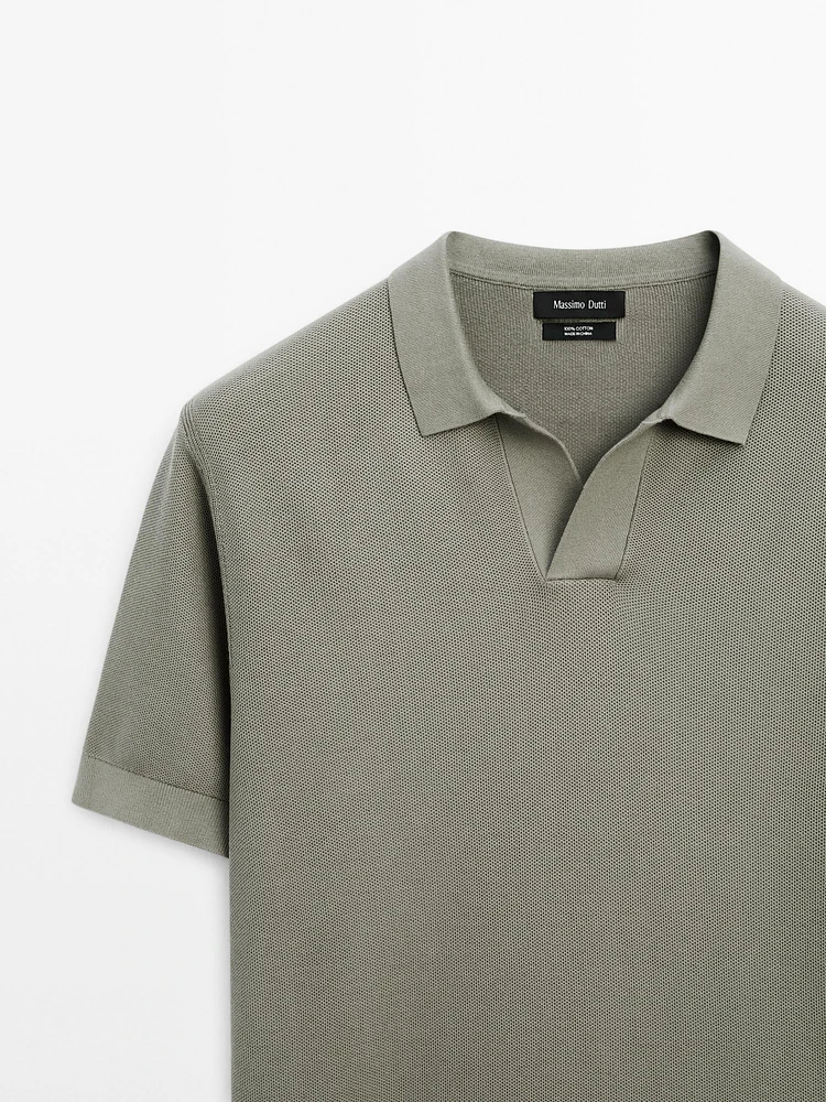 100% cotton knit polo collar sweater
