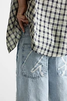 EMBROIDERED BAGGY FIT DENIM SHORTS