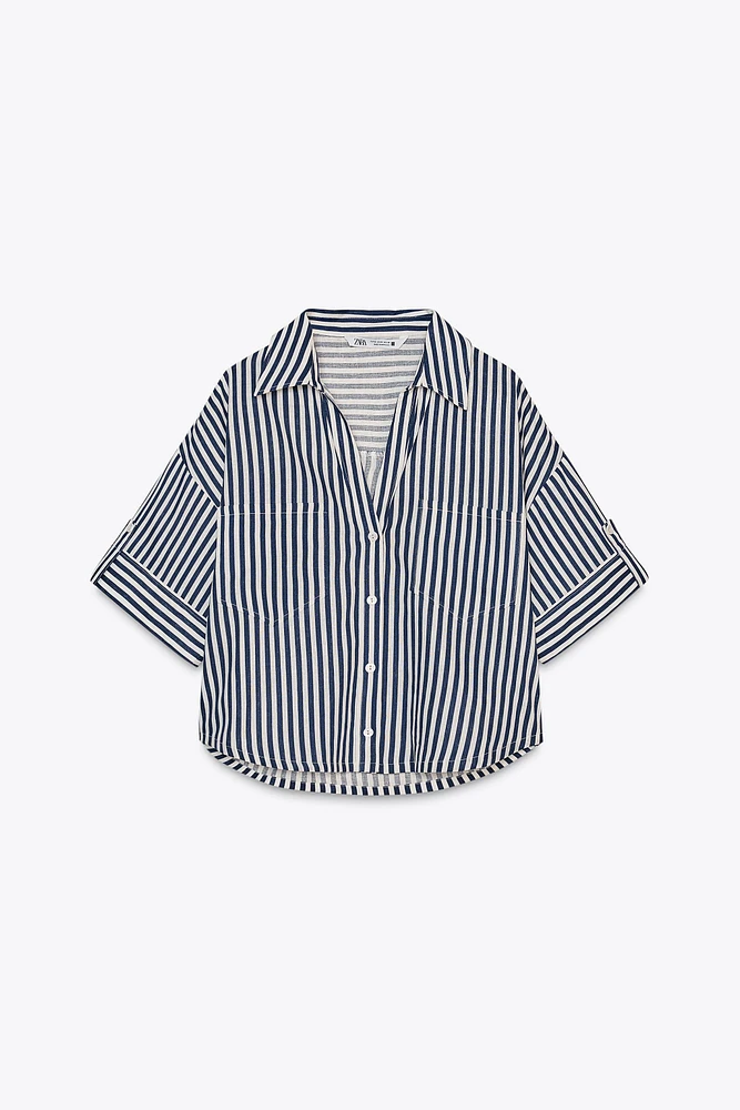 LINEN BLEND CROPPED SHIRT