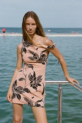 PRINTED LINEN BLEND MINI DRESS
