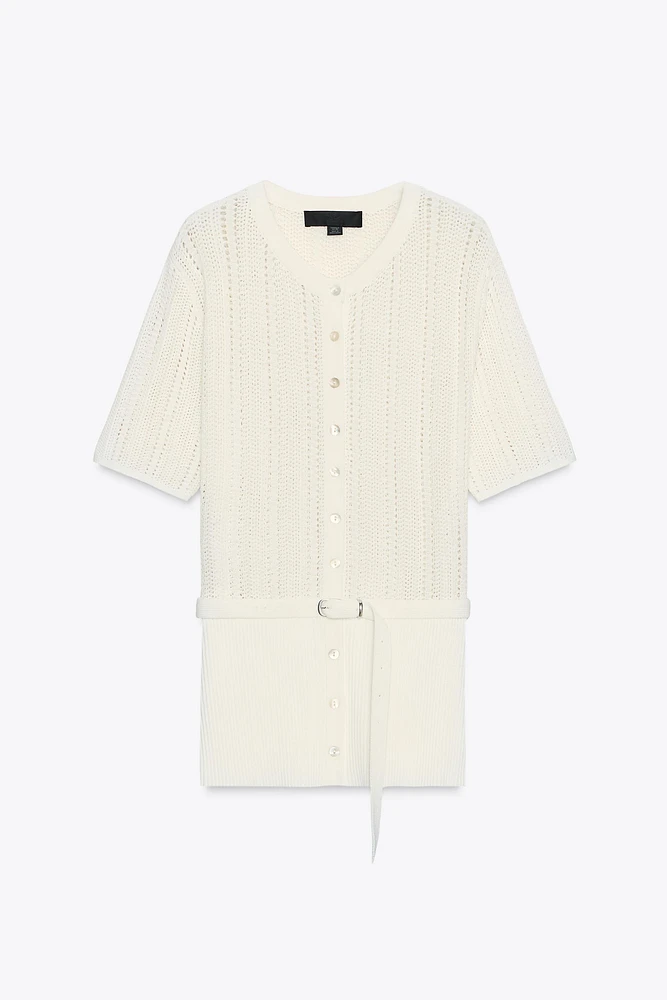 POINTELLE KNIT CARDIGAN WITH BELT