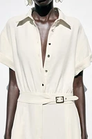 CREPE LONG JUMPSUIT WITH WAIST BUCKLE
