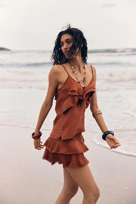 JUPE-CULOTTE À VOLANTS ET DENTELLE