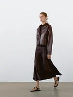 Satin midi skirt with yoke detail