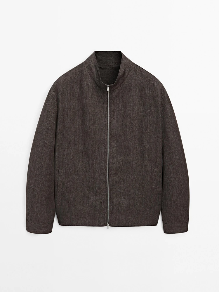 Faded total look linen bomber jacket
