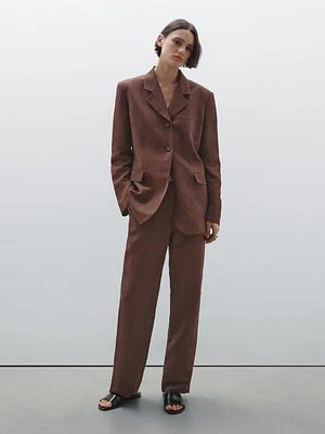 Straight-leg linen blend trousers
