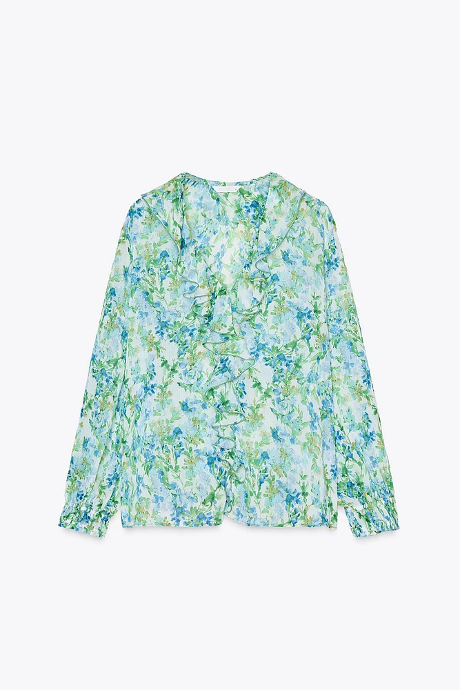 FLORAL PRINT SHIRT WITH RUFFLES