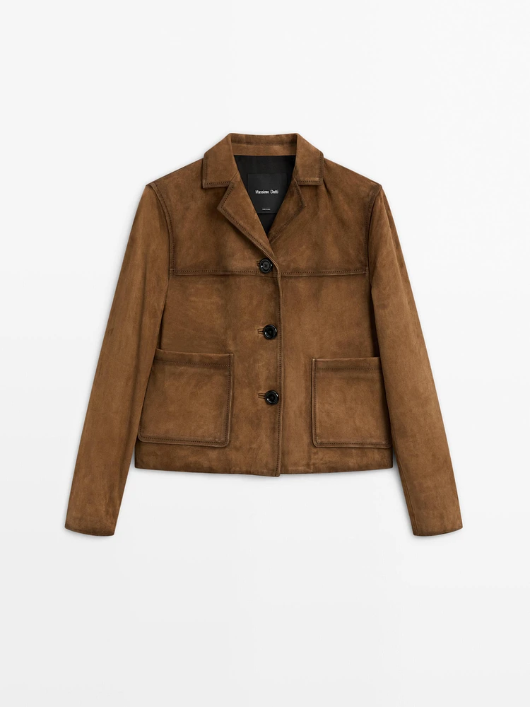 Veste avec poches en cuir effet daim