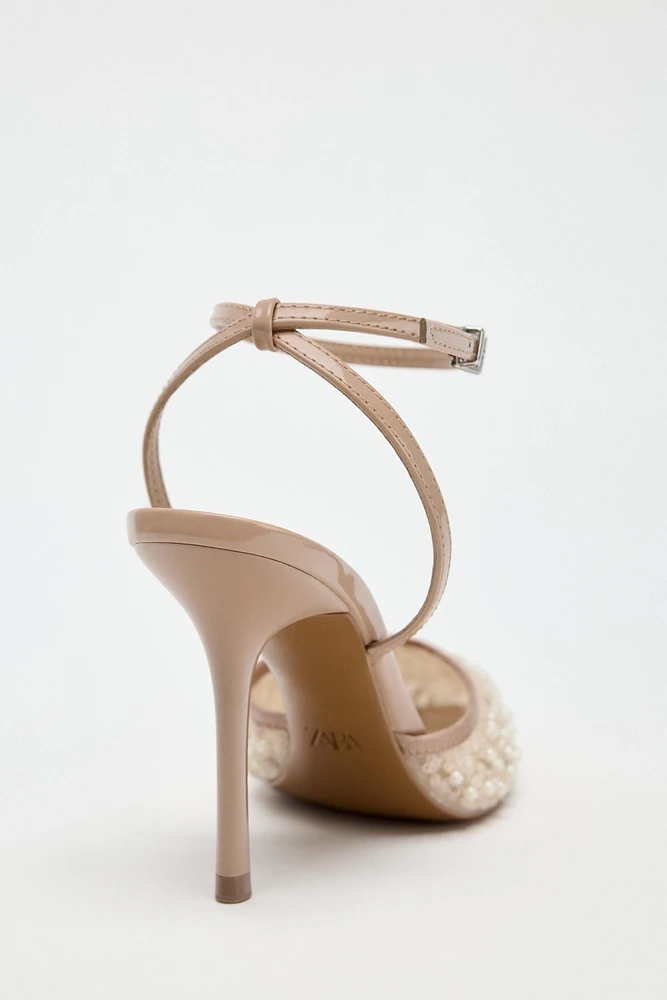 GLITTER MESH SLINGBACK HEELS
