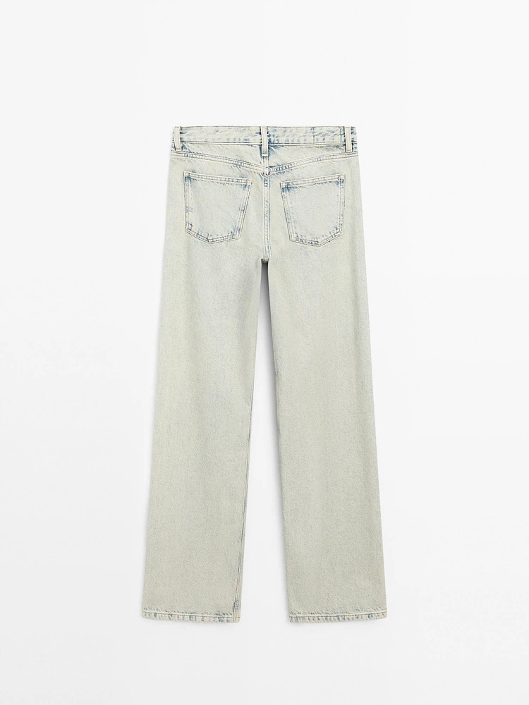 Faded mid-rise wide-leg jeans