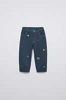 EMBROIDERED STRAIGHT TWILL PANTS
