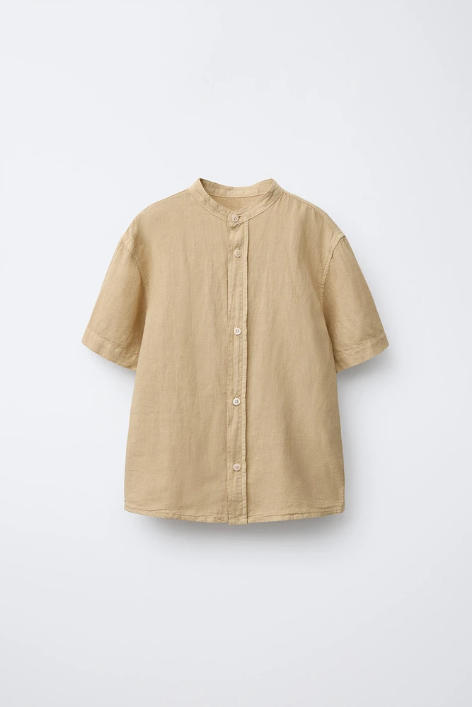 LINEN COTTON MANDARIN COLLAR SHIRT