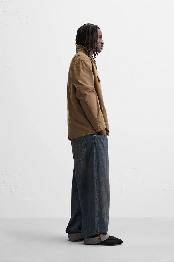WASHED JACKET WITH CONTRASTING COLLAR