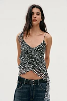 PRINTED TULLE RUFFLE TOP