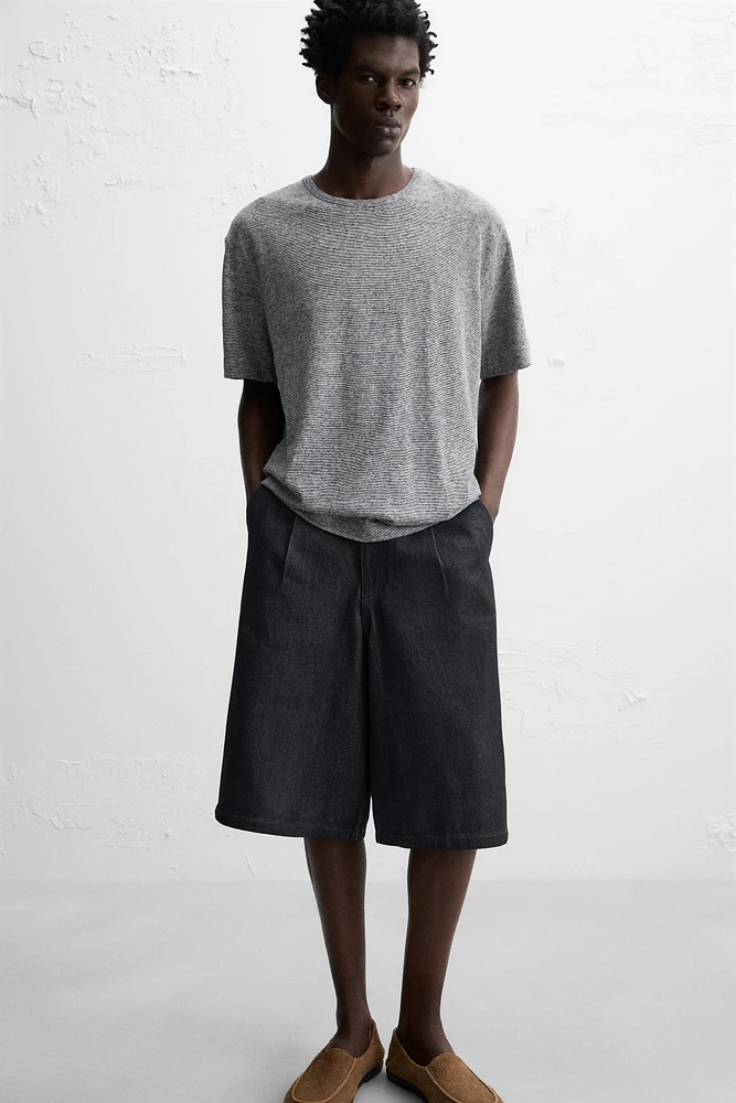 STRIPED COTTON LINEN BLEND T-SHIRT