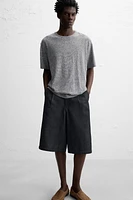 STRIPED COTTON LINEN BLEND T-SHIRT