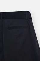 PLEATED BELT BERMUDA SHORTS