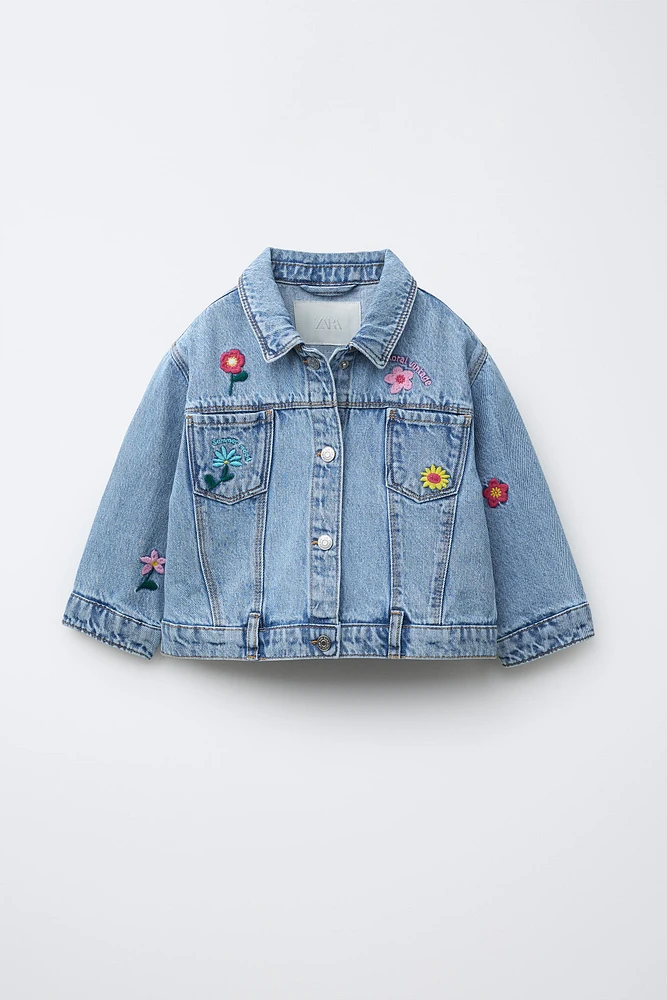 VESTE EN DENIM FLEURS BRODÉES