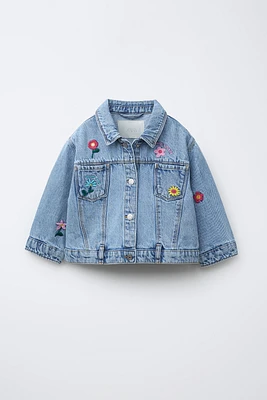 VESTE EN DENIM FLEURS BRODÉES