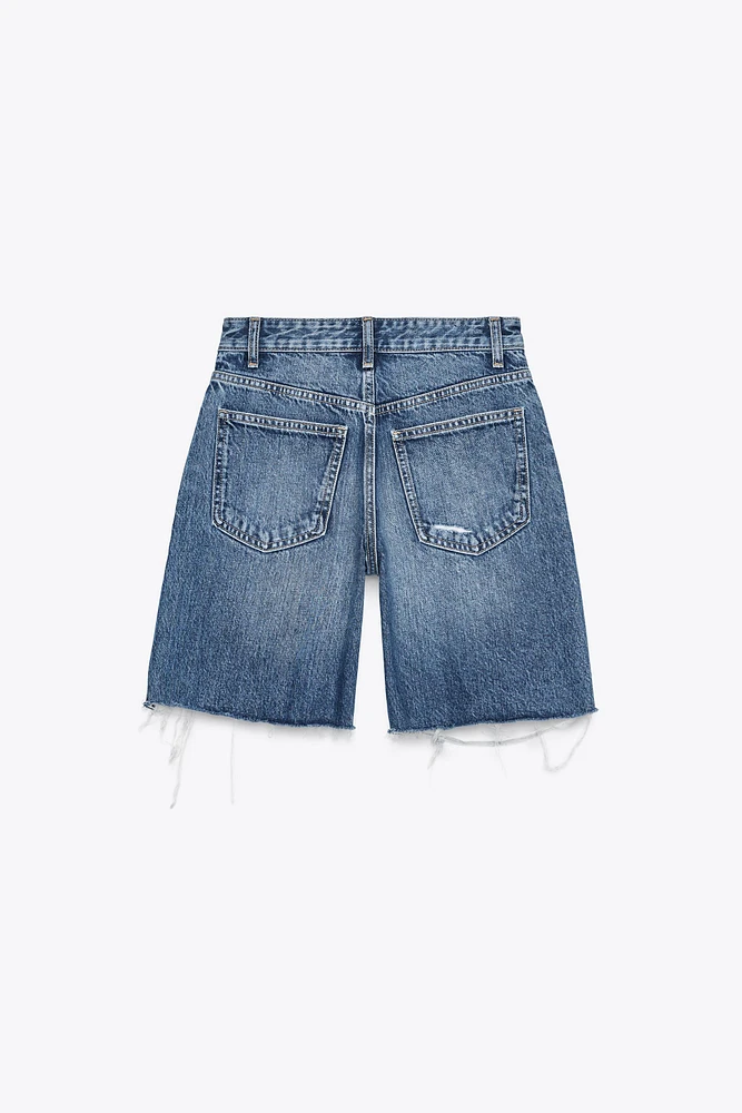 MID-RISE RIPPED TRF DENIM SHORTS