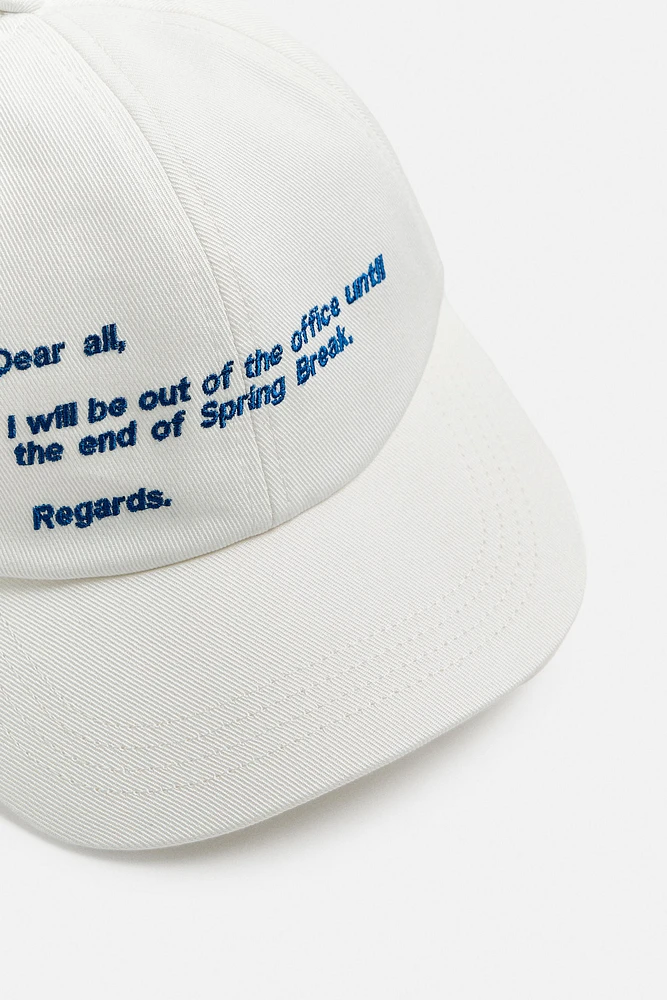 EMBROIDERED TEXT CAP