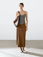 Jupe midi en cuir effet daim