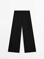 Linen blend trousers with elastic waistband