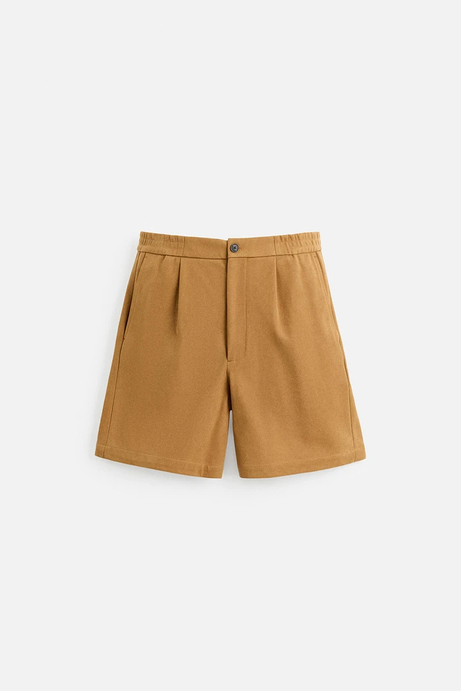 PLEATED FAUX SUEDE SHORTS