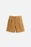 PLEATED FAUX SUEDE SHORTS
