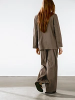 Pantalon droit à pinces en lin mélangé
