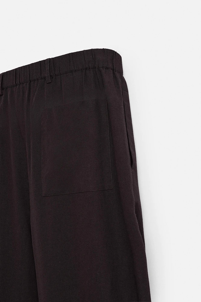 PANTALON EN COTON ET LIN À PLIS