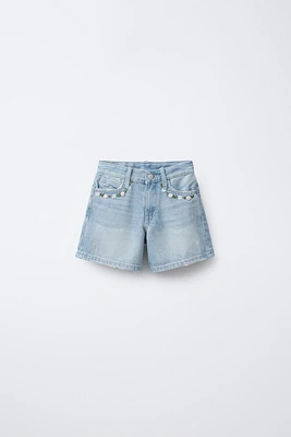 EMBROIDERED DENIM SHORTS