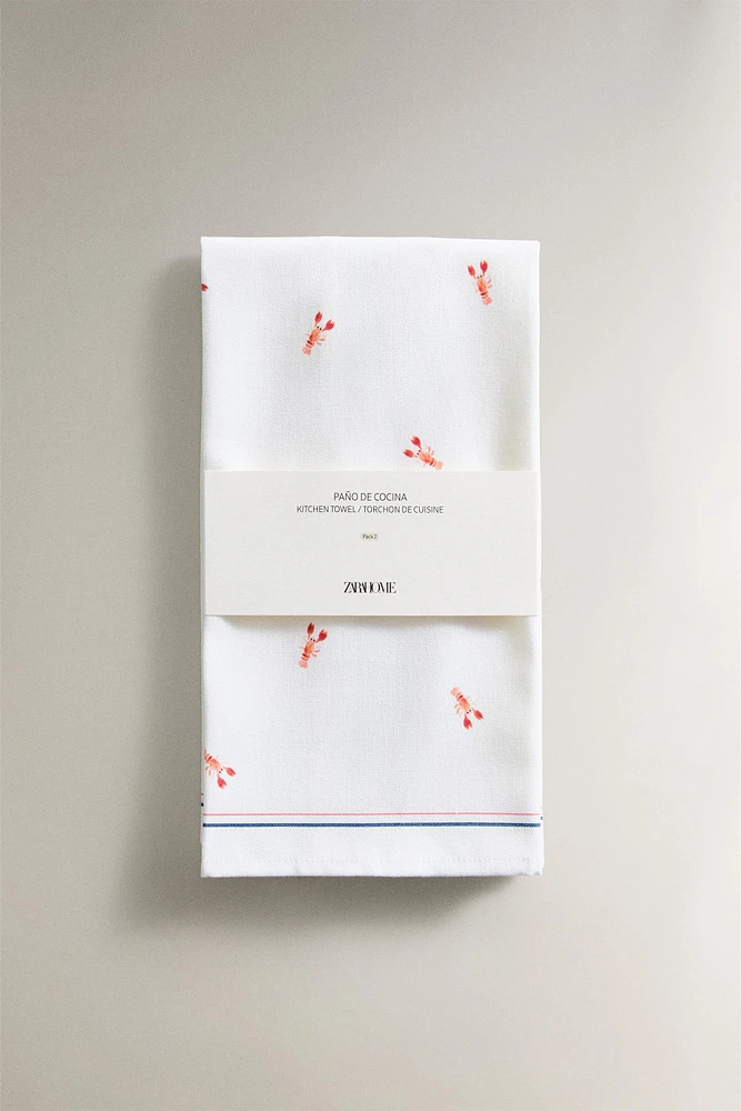 LOT TORCHONS DE CUISINE COTON LANGOUSTE (LOT DE 2)