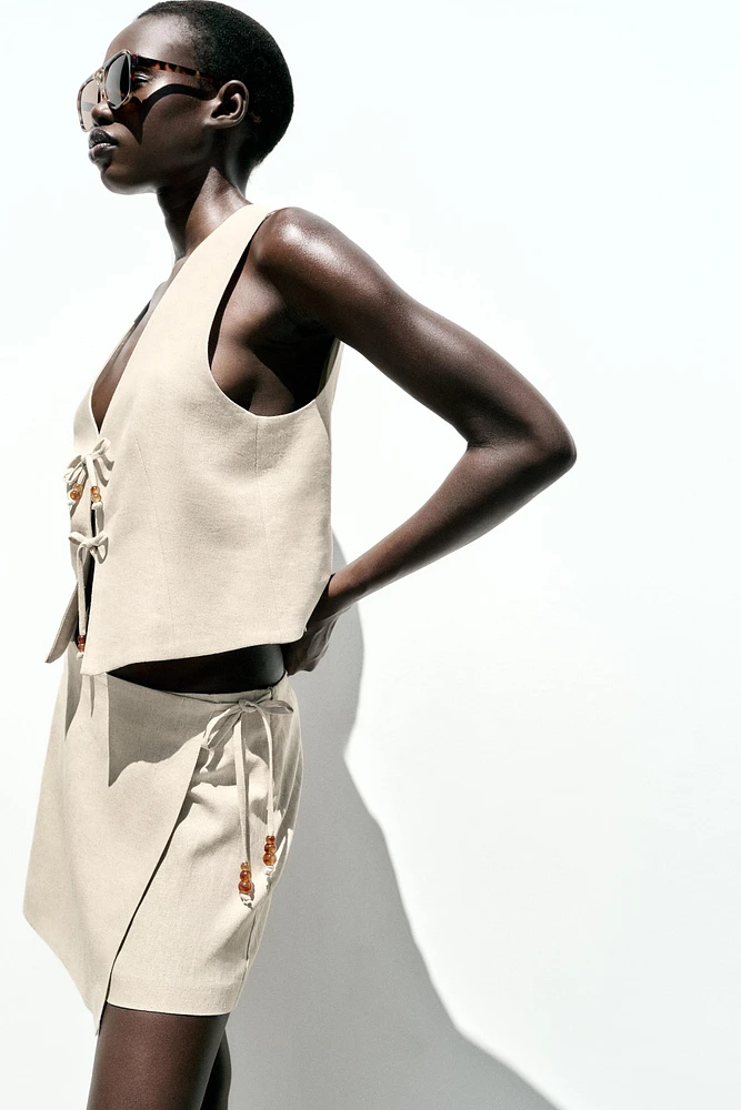 BEADED LINEN VEST