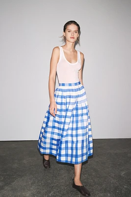 CHECKERED MIDI SKIRT ZW COLLECTION