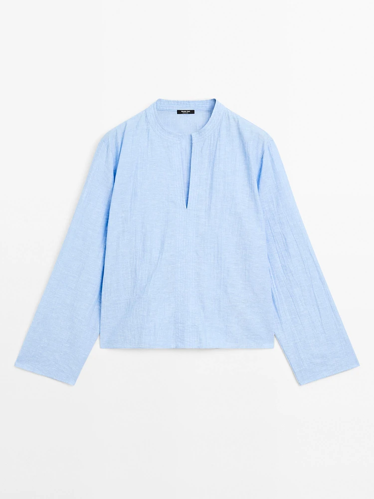 Blouse lin coutures apparentes