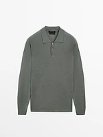 100% merino wool knit sweater with polo collar