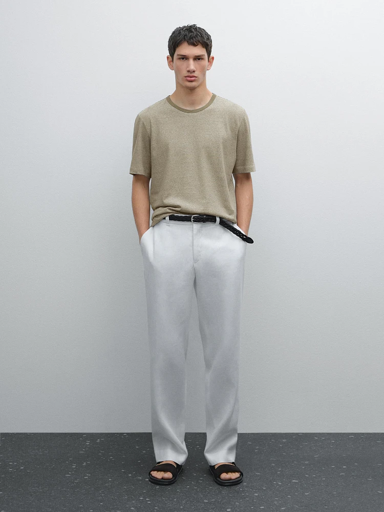 Striped linen and cotton T-shirt
