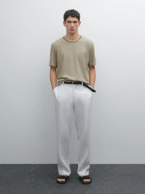 Striped linen and cotton T-shirt