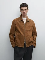 Suede leather zip-up jacket
