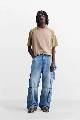WASHED COLOR BLOCK KNIT T-SHIRT
