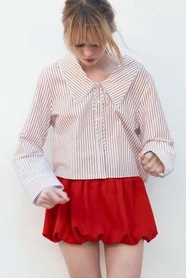 STRIPED PETER PAN COLLAR POPLIN SHIRT