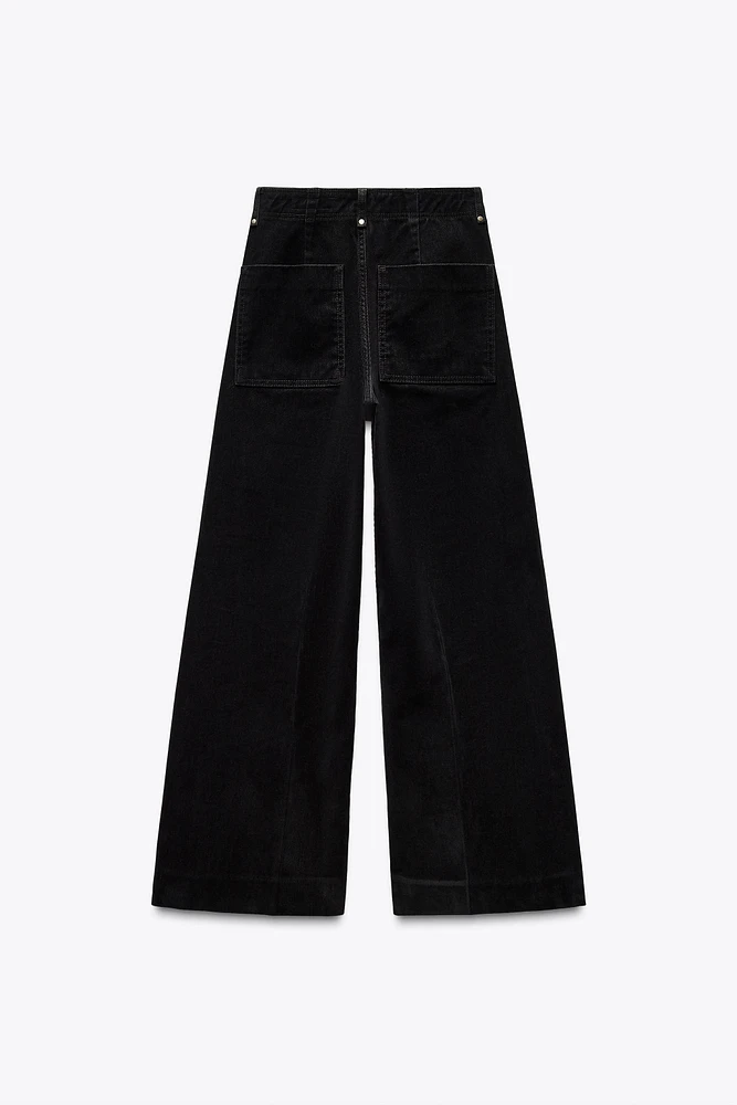 HIGH WAIST WIDE LEG FLOCKED JEANS ZW COLLECTION
