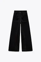 HIGH WAIST WIDE LEG FLOCKED JEANS ZW COLLECTION